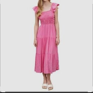 By the River Women's Pink smocked Tiered Maxi dress Size L new with tags